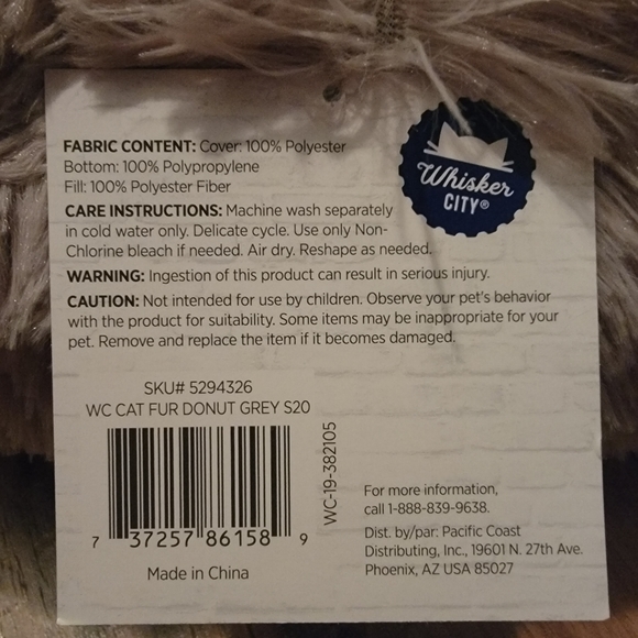 NEW Cat Small Dog Cuddler Donut Round Faux Fur Gray Pet Bed 22" Diameter - Picture 8 of 12